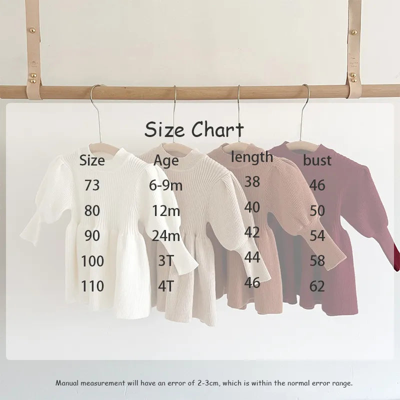 -キッズワンピース ニット長袖パフスリーブワンピース ドレス 4カラー - mamahalo shop - 長袖ワンピース - べビー服 - 子供服 - 男の子 - 女の子