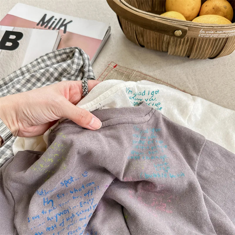 -キッズトップス 半袖Tシャツ カラフルレター ベアくまお絵描きプリント 2カラー - mamahalo shop - 半袖Tシャツ - べビー服 - 子供服 - 男の子 - 女の子