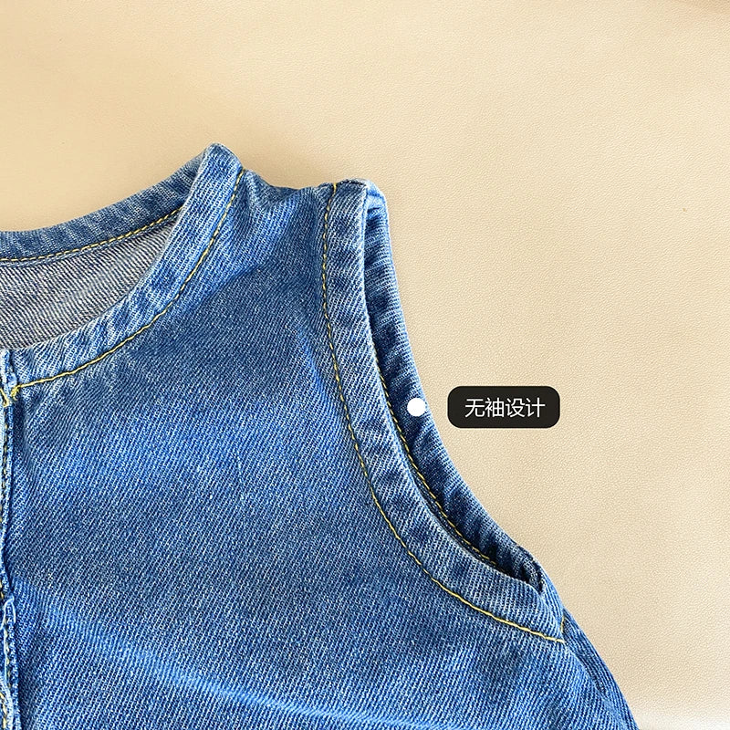 -ベビージャンプスーツ デニム ノースリーブボディスーツ つなぎ【mh0006061】 - mamahalo shop - ノースリーブジャンプスーツ - べビー服 - 子供服 - 男の子 - 女の子