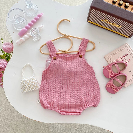 -ベビーロンパース キャミソールボディスーツ 水玉ドットリボン ピンク【mh0004896】 - mamahalo shop - ノースリーブロンパース - べビー服 - 子供服 - 男の子 - 女の子