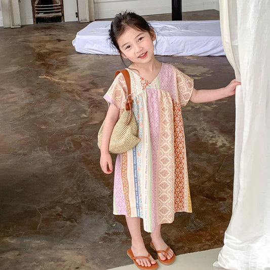 -キッズワンピース 半袖ワンピース ルーミーデザイン アラベスク柄プリント【mh0005802】 - mamahalo shop - 半袖ワンピース - べビー服 - 子供服 - 男の子 - 女の子