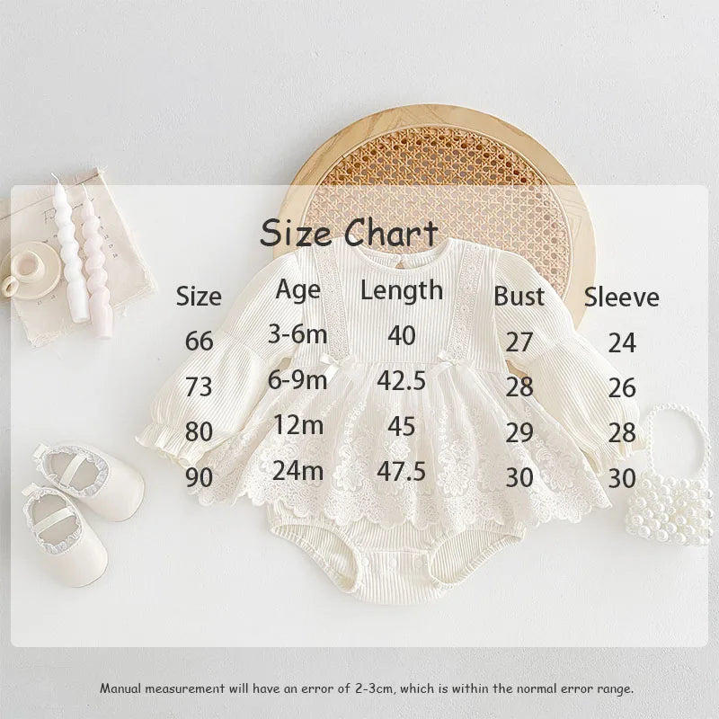 -ベビーロンパース 長袖バブルスリーブスカートボディスーツ ベビードレス ベージュ【mh0006521】 - mamahalo shop - 長袖ロンパース - べビー服 - 子供服 - 男の子 - 女の子