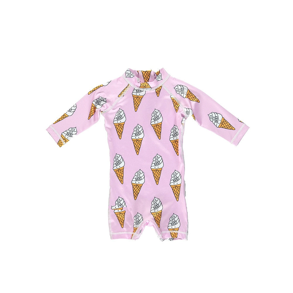 -キッズ 水着 長袖 つなぎ ラッシュガード ワンピース ガールズ ボーイズ レオパード アイスクリーム 太陽 サン スイムウェア 15スタイル - mamahalo shop - ベビー用水着 - べビー服 - 子供服 - 男の子 - 女の子