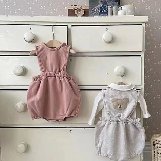 -ベビーロンパース ノースリーブボディスーツ ベアくまワッペン 2カラー【mh0006384】 - mamahalo shop - ノースリーブロンパース - べビー服 - 子供服 - 男の子 - 女の子