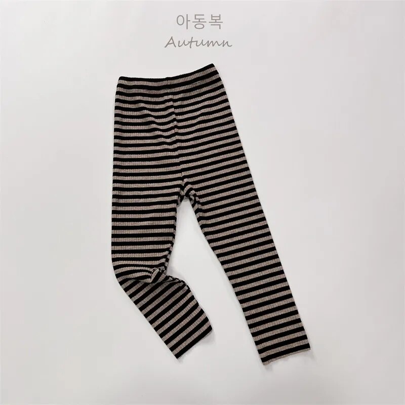 -キッズ レギンスパンツ ボーダー シンプル ベーシック カーキ ブラック 2カラー ユニセックス 男の子 女の子 子供服【mh0003013】 - mamahalo shop - レギンスパンツ - べビー服 - 子供服 - 男の子 - 女の子