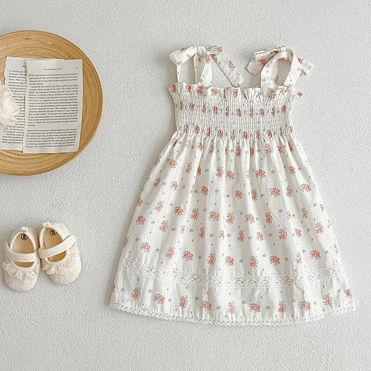 -キッズワンピース キャミソール シャーリング サマードレス フラワー花柄プリント 2カラー【mh0006050】 - mamahalo shop - ノースリーブワンピース - べビー服 - 子供服 - 男の子 - 女の子