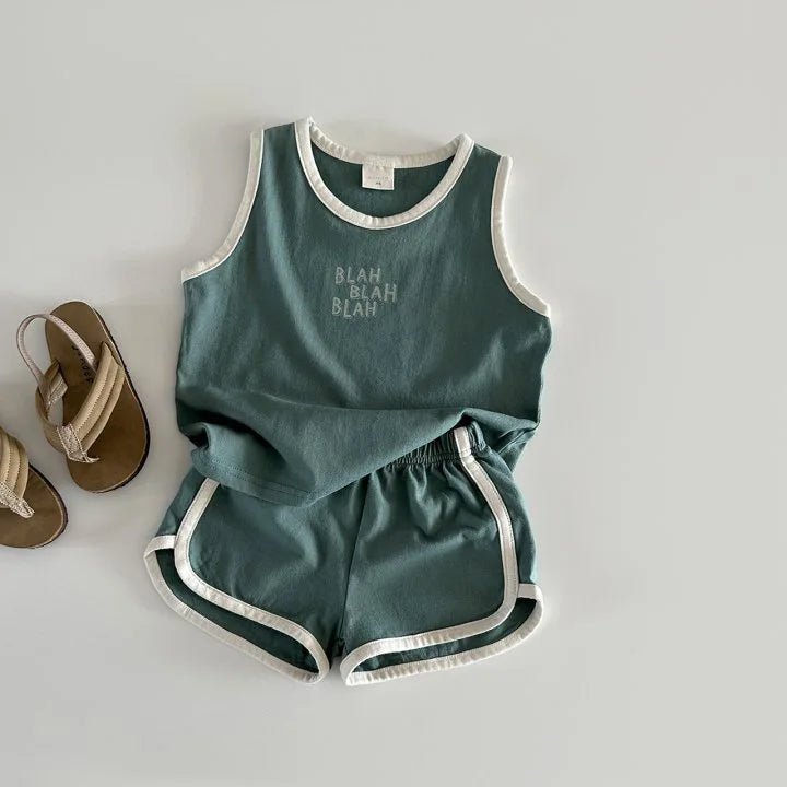 -キッズセットアップ 2点セット タンクトップ+ショートパンツ レターロゴプリント 2カラー【mh0005242】 - mamahalo shop - ノースリーブセットアップ - べビー服 - 子供服 - 男の子 - 女の子