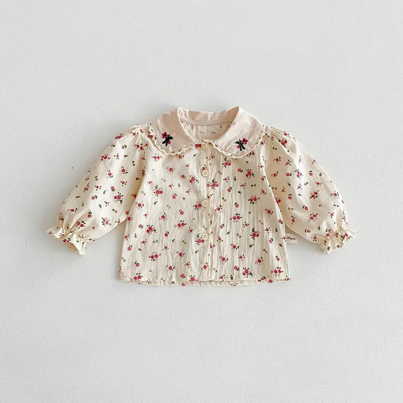 -ベビーロンパース/トップス 長袖 フラワー小花柄プリント刺繍【mh0006459】 - mamahalo shop - 長袖ロンパース - べビー服 - 子供服 - 男の子 - 女の子