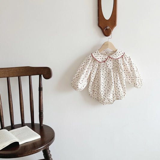 -ベビーロンパース 長袖丸襟ボディスーツ フラワー小花柄プリント【mh0004638】 - mamahalo shop - 長袖ロンパース - べビー服 - 子供服 - 男の子 - 女の子