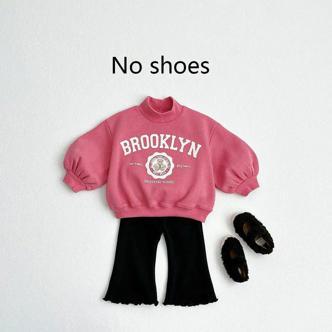 -キッズセットアップ 2点セット スウェットシャツ+フレアパンツ レターロゴプリント 3カラー - mamahalo shop - 長袖セットアップ - べビー服 - 子供服 - 男の子 - 女の子