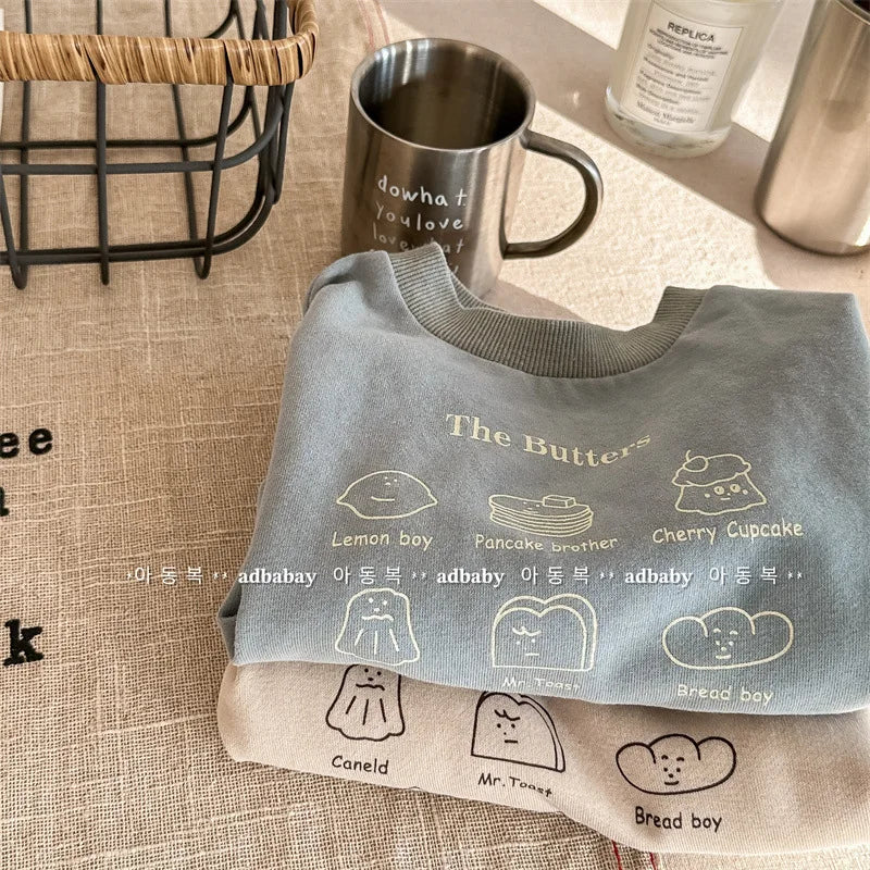 -キッズトップス 長袖Tシャツ スウェットシャツ Butter スイーツ ロゴプリント 2カラー - mamahalo shop - 長袖Tシャツ - べビー服 - 子供服 - 男の子 - 女の子