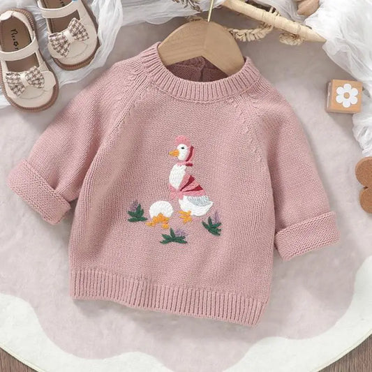 -ベビートップス あひる刺繍ニットセーター 4カラー - mamahalo shop - ニット・セーター - べビー服 - 子供服 - 男の子 - 女の子
