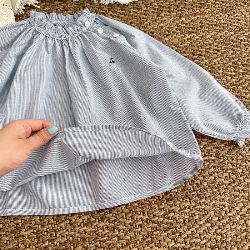 -キッズトップス ピンストライプ長袖スモックブラウス - mamahalo shop - 長袖シャツ・ブラウス - べビー服 - 子供服 - 男の子 - 女の子