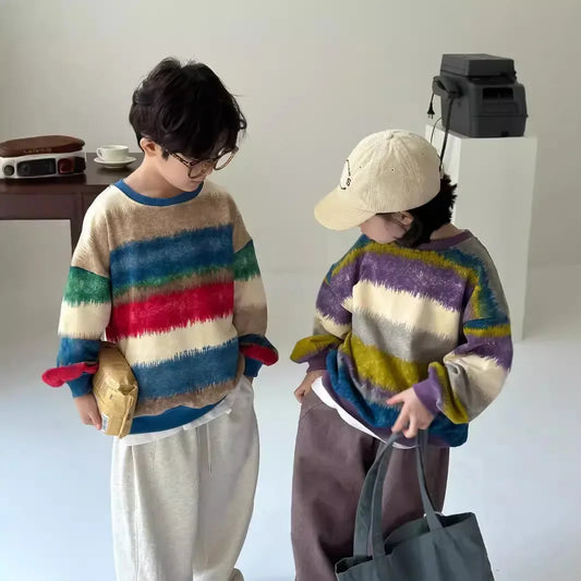 -キッズトップス カラフルボーダー長袖Tシャツ 2カラー【mh0007130】 - mamahalo shop - 長袖Tシャツ - べビー服 - 子供服 - 男の子 - 女の子