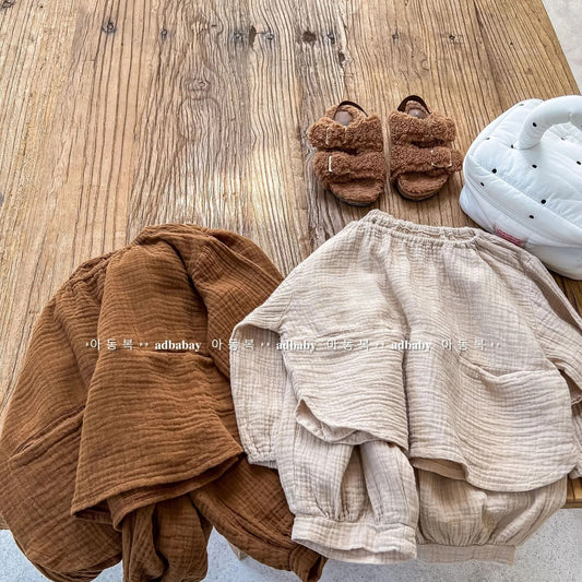 -キッズ セットアップ ナチュラル シンプル ルーズ 長袖 トップス パンツ パジャマ - mamahalo shop - 長袖セットアップ - べビー服 - 子供服 - 男の子 - 女の子