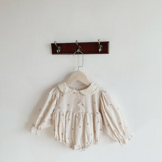 -ベビーロンパース 長袖パフスリーブボディスーツ 丸襟 フラワー小花柄プリント【mh0004667】 - mamahalo shop - 長袖ロンパース - べビー服 - 子供服 - 男の子 - 女の子