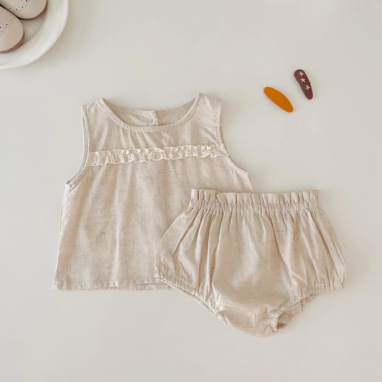 -ベビーセットアップ 2点セット ノースリーブフリルタンクトップ+ブルマパンツ 2カラー【mh0005538】 - mamahalo shop - ノースリーブセットアップ - べビー服 - 子供服 - 男の子 - 女の子