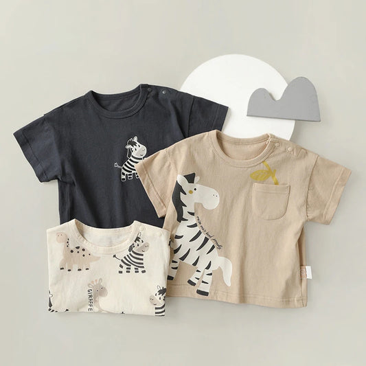 -ベビーキッズトップス 半袖Tシャツ しまうまプリント 3カラー【mh0006525】 - mamahalo shop - 半袖Tシャツ - べビー服 - 子供服 - 男の子 - 女の子