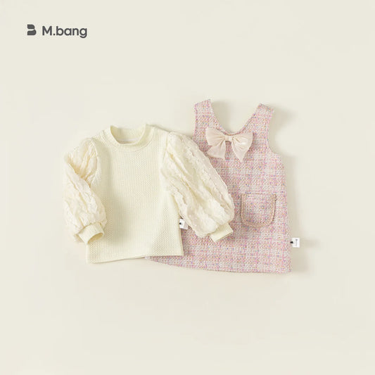 -キッズセットアップ 2点セット 長袖パフスリーブブラウス+ツイード風ノースリーブワンピース お出かけ【mh0007297】 - mamahalo shop - 長袖セットアップ - べビー服 - 子供服 - 男の子 - 女の子