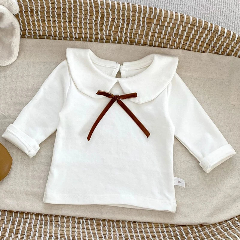 -ベビートップス/ブルマ リボン丸襟長袖Tシャツブラウス/フリルレースブルマパンツ 2カラー【mh0007186】 - mamahalo shop - 長袖セットアップ - べビー服 - 子供服 - 男の子 - 女の子