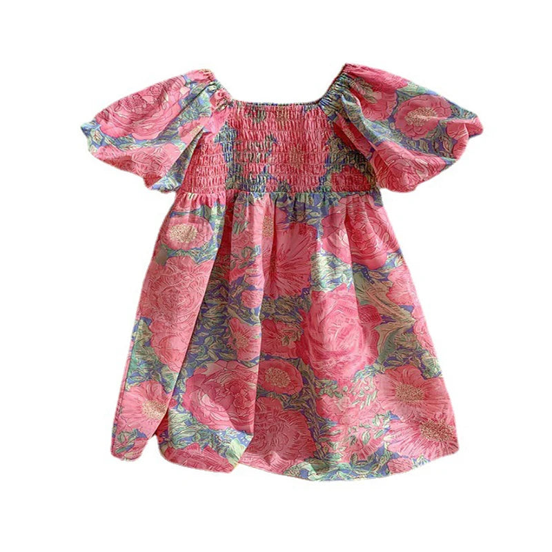 -☺︎ キッズワンピース 半袖リゾートサマードレス フラワー花柄プリント - mamahalo shop - 半袖ワンピース - べビー服 - 子供服 - 男の子 - 女の子