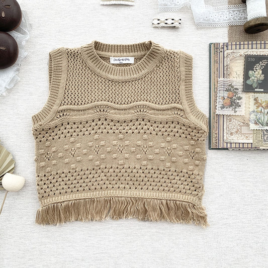 -ベビー キッズ レース ニット フリル ベスト セーター トップス - mamahalo shop - ベスト - べビー服 - 子供服 - 男の子 - 女の子