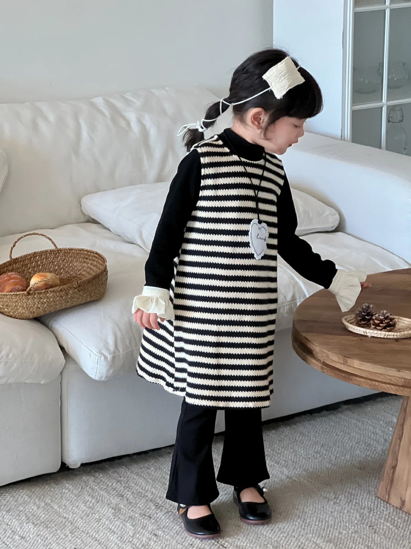 -キッズトップス/ワンピース フリル袖長袖ハイネックカットソーTシャツ/ノースリーブボーダーニットワンピース【mh0007317】 - mamahalo shop - 長袖セットアップ - べビー服 - 子供服 - 男の子 - 女の子