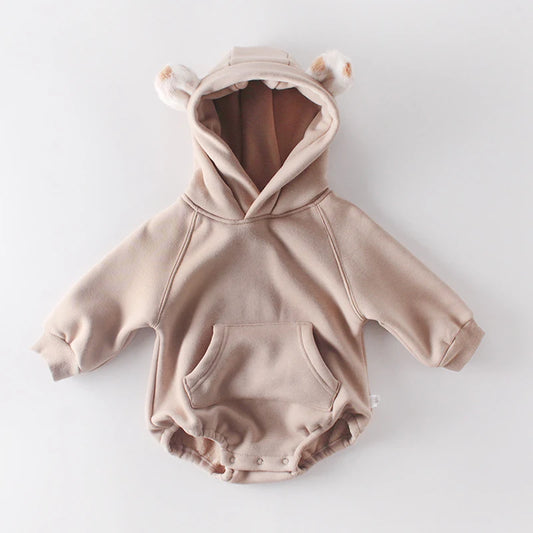 -ベビーロンパース レオパードファー耳付きフーディボディスーツ 2カラー【mh0006993】 - mamahalo shop - 長袖ロンパース - べビー服 - 子供服 - 男の子 - 女の子