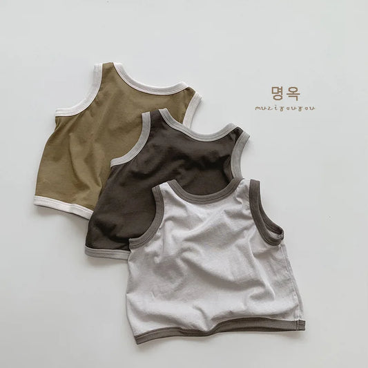 -キッズトップス ノースリーブTシャツ タンクトップ ワンポイントワッペン 3カラー【mh0006325】 - mamahalo shop - タンクトップ・キャミソール・ノースリーブトップス - べビー服 - 子供服 - 男の子 - 女の子