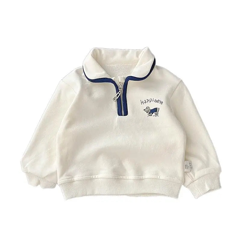 -ベビーキッズトップス ハーフジップ スウェットシャツ 犬ドッグワンポイント【mh0004348】 - mamahalo shop - 長袖Tシャツ - べビー服 - 子供服 - 男の子 - 女の子