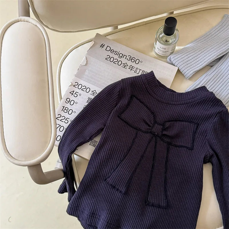 -キッズトップス 長袖Tシャツ カットソー リボン刺繍 3カラー【mh0006611】 - mamahalo shop - 長袖Tシャツ - べビー服 - 子供服 - 男の子 - 女の子