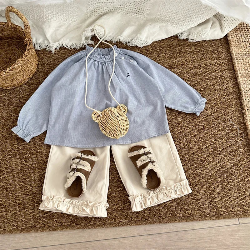 -キッズパンツ 裾フリルワイドルーズパンツ 2カラー - mamahalo shop - ロングパンツ・スウェットパンツ - べビー服 - 子供服 - 男の子 - 女の子