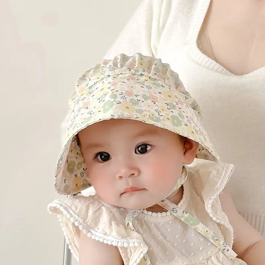 -ベビー帽子 つば広ボンネット サマーハット フラワー花柄プリント【mh0004989】 - mamahalo shop - ベビー用帽子 - べビー服 - 子供服 - 男の子 - 女の子