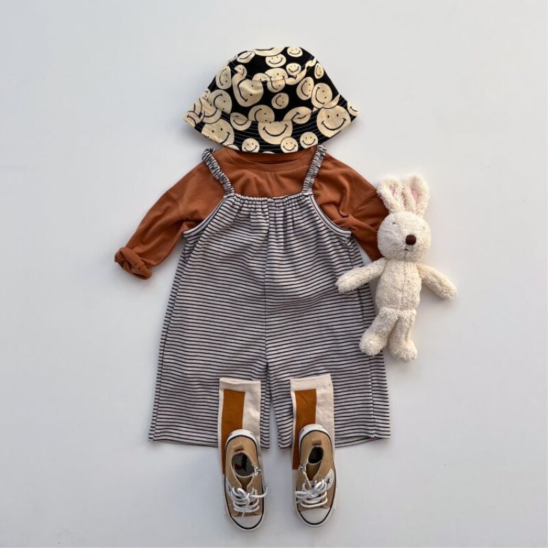 -キッズ サロペットパンツ ボーダー サスペンダーパンツ ワイドルーズパンツ ユニセックス 男の子 女の子 子供服【mh0002905】 - mamahalo shop - サロペットパンツ・サスペンダーパンツ - べビー服 - 子供服 - 男の子 - 女の子