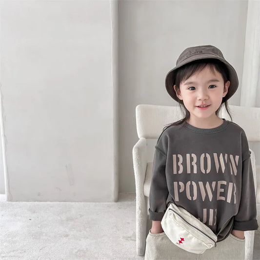 -キッズトップス 長袖スウェットTシャツ ルーズシルエット レターロゴプリント 2カラー - mamahalo shop - 長袖Tシャツ - べビー服 - 子供服 - 男の子 - 女の子