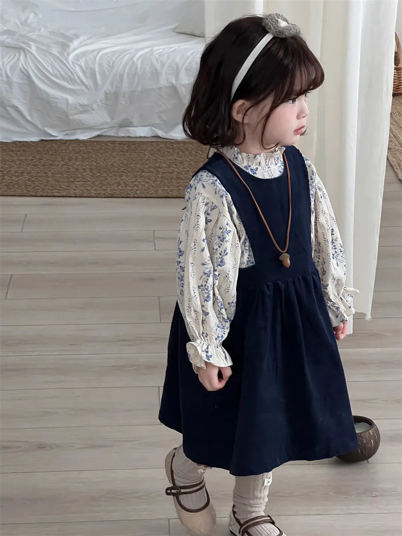 -キッズトップス フリルスタンドカラーフラワーストライププリント長袖パフスリーブチュニックブラウス - mamahalo shop - 長袖シャツ・ブラウス - べビー服 - 子供服 - 男の子 - 女の子