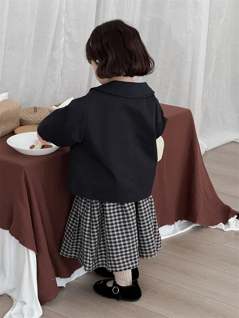 -キッズスカート チェック/無地ミモレ丈Aラインスカート 2カラー【mh-0006770】 - mamahalo shop - スカート - べビー服 - 子供服 - 男の子 - 女の子