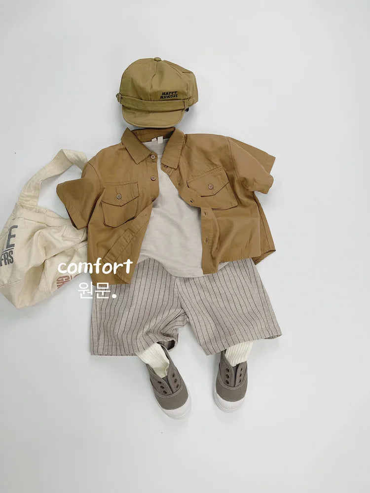 -キッズパンツ コットンリネン ハーフパンツ 変わりポケット ショートパンツ【mh0005006】 - mamahalo shop - ハーフパンツ・ショートパンツ - べビー服 - 子供服 - 男の子 - 女の子