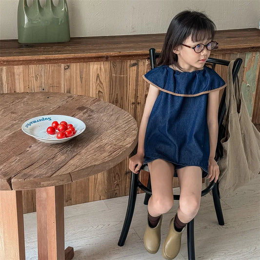 -キッズトップス デニム ビッグサークル襟 ノースリーブブラウス 2カラー【mh0005437】 - mamahalo shop - タンクトップ・キャミソール・ノースリーブトップス - べビー服 - 子供服 - 男の子 - 女の子