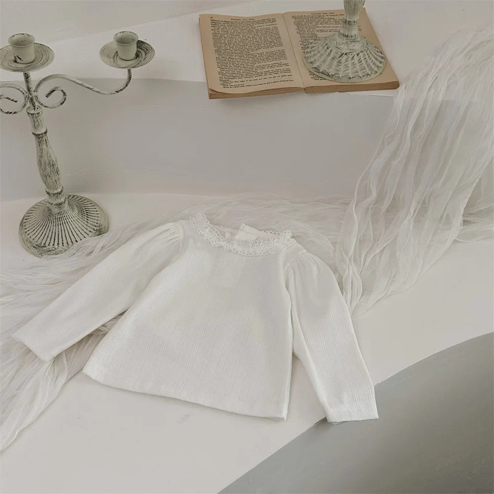 -ベビートップス レースフリル長袖パフスリーブTシャツ 2カラー - mamahalo shop - 長袖Tシャツ - べビー服 - 子供服 - 男の子 - 女の子