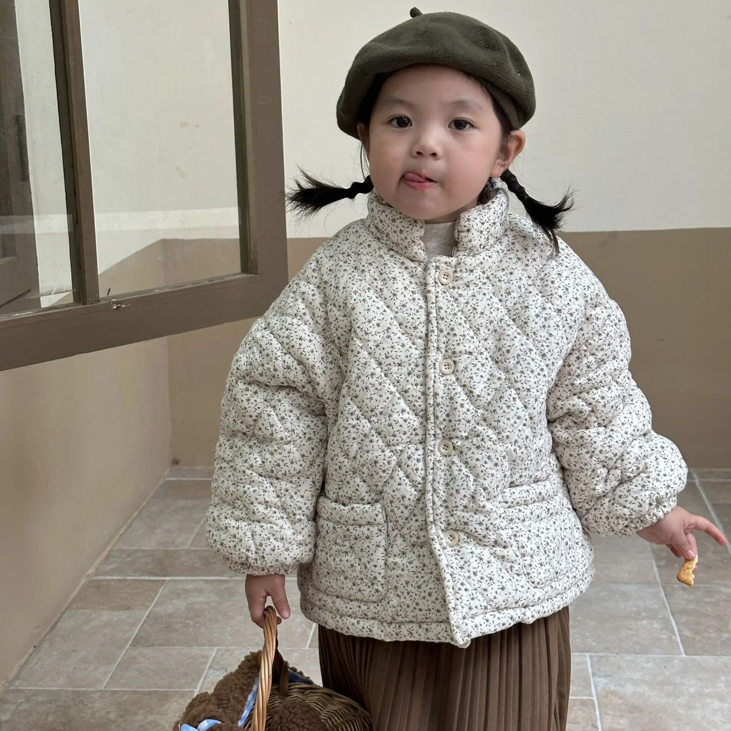 -キッズアウター キルティングジャケット コート フラワー 小花柄プリント ガールズ 女の子 子供服【mh0003173】 - mamahalo shop - ショートコート・ジャケット・ジャンパー - べビー服 - 子供服 - 男の子 - 女の子