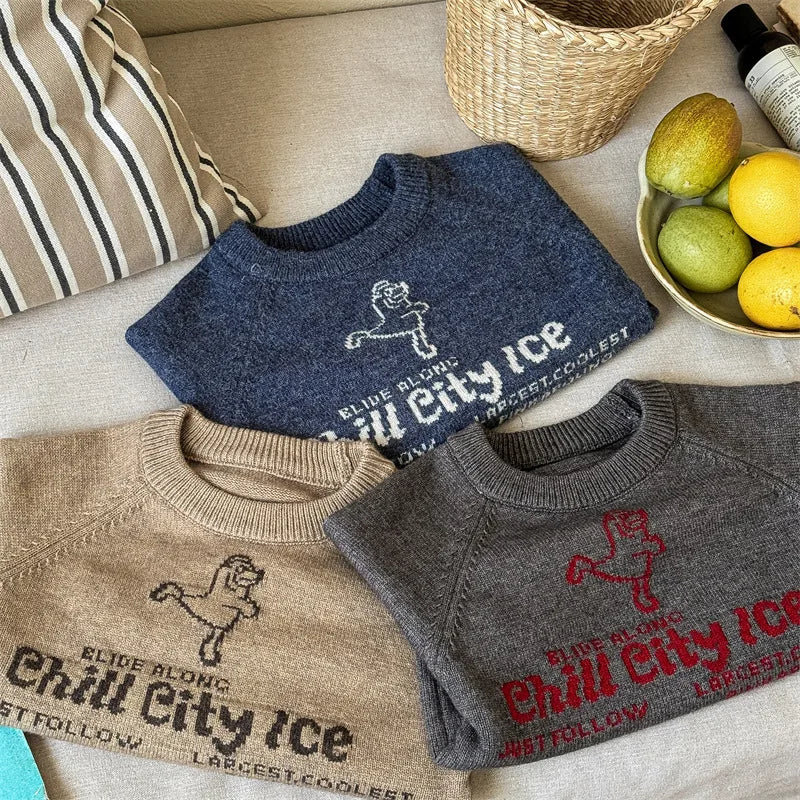 -キッズトップス ニットセーター アイススケート レターロゴ 3カラー - mamahalo shop - ニット・セーター - べビー服 - 子供服 - 男の子 - 女の子