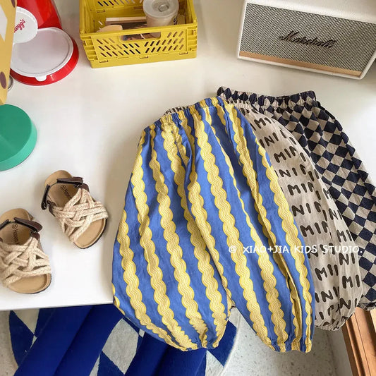 -キッズパンツ サマールーズロングパンツ 幾何学/レターロゴ/コアラ/ダイヤチェック/ストライププリント【mh0006098】 - mamahalo shop - ロングパンツ・スウェットパンツ - べビー服 - 子供服 - 男の子 - 女の子