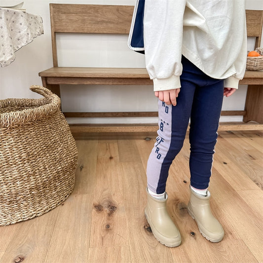 -キッズ レターロゴ プリント サイドライン パッチワーク レギンスパンツ ボーイズ - mamahalo shop - レギンスパンツ - べビー服 - 子供服 - 男の子 - 女の子
