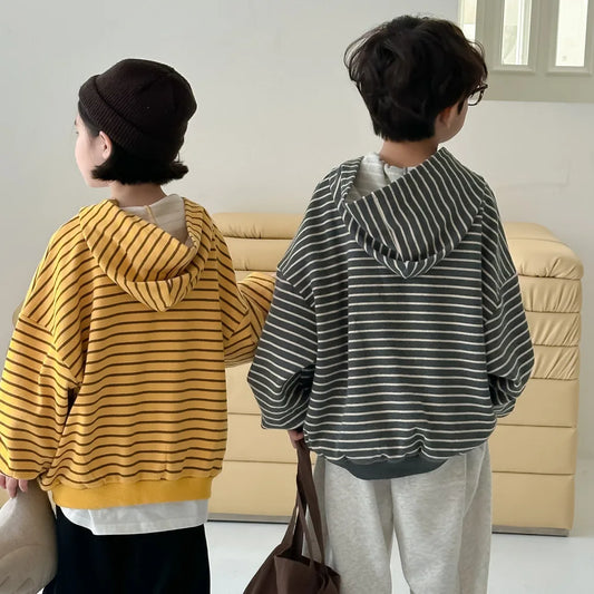 -キッズトップス ボーダーフーディルーズスウェットカーディガンパーカー 2カラー【mh0007157】 - mamahalo shop - カーディガン・パーカー - べビー服 - 子供服 - 男の子 - 女の子