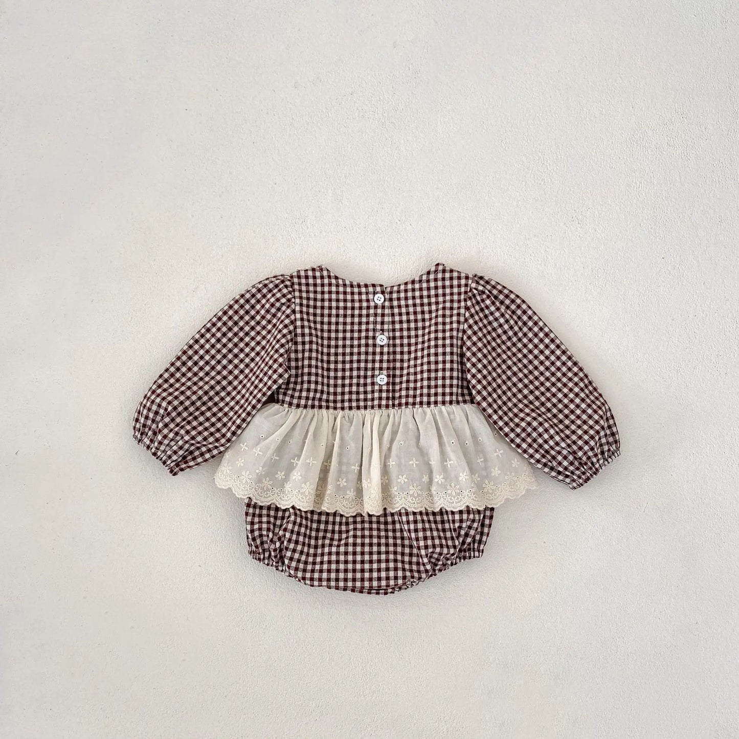 -ベビーロンパース レースエプロンドッキングチェック長袖ボディスーツ - mamahalo shop - 長袖ロンパース - べビー服 - 子供服 - 男の子 - 女の子