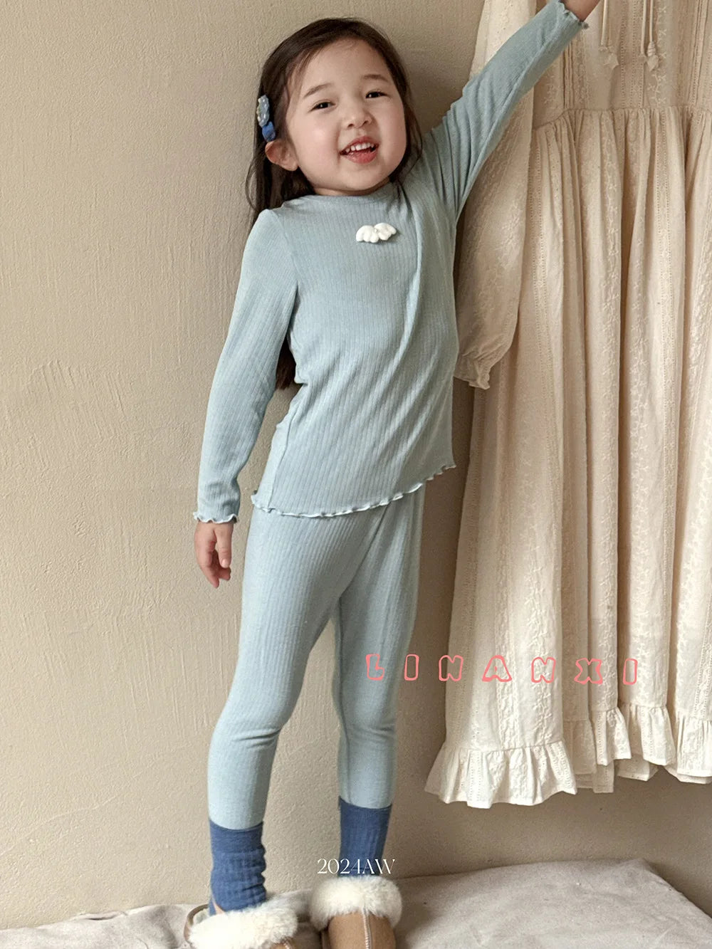 -キッズジュニアパジャマセット 長袖Tシャツ+ロングパンツ ガーリースタイル - mamahalo shop - 長袖パジャマ - べビー服 - 子供服 - 男の子 - 女の子