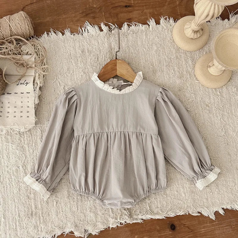 -ベビーロンパース 長袖パフスリーブボディスーツ スタンドフリルカラー【mh0006488】 - mamahalo shop - 長袖ロンパース - べビー服 - 子供服 - 男の子 - 女の子