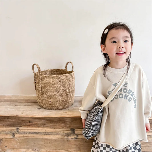 -キッズトップス 長袖スウェットシャツ レターロゴプリント グレー/ベージュ/2カラー - mamahalo shop - 長袖Tシャツ - べビー服 - 子供服 - 男の子 - 女の子