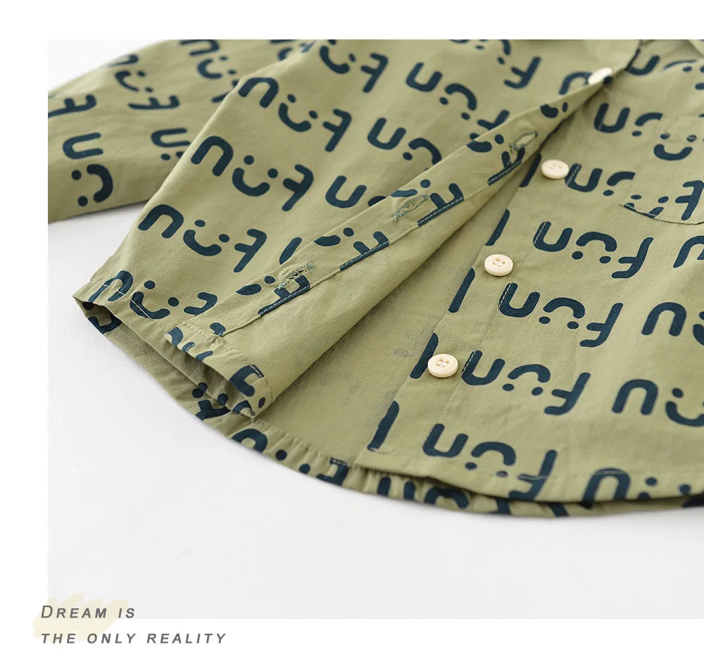 -ベビートップス プリントロゴ長袖シャツ グリーン - mamahalo shop - 長袖シャツ・ブラウス - べビー服 - 子供服 - 男の子 - 女の子